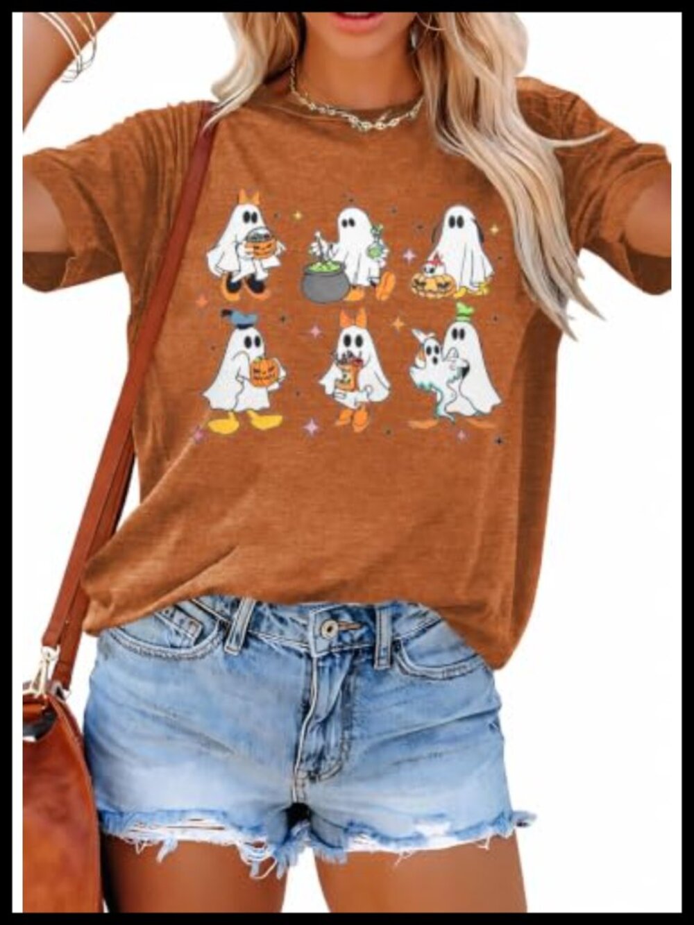 Halloween Pumpkin Ghost Graphic Tee Women Short Sleeve Crew Neck